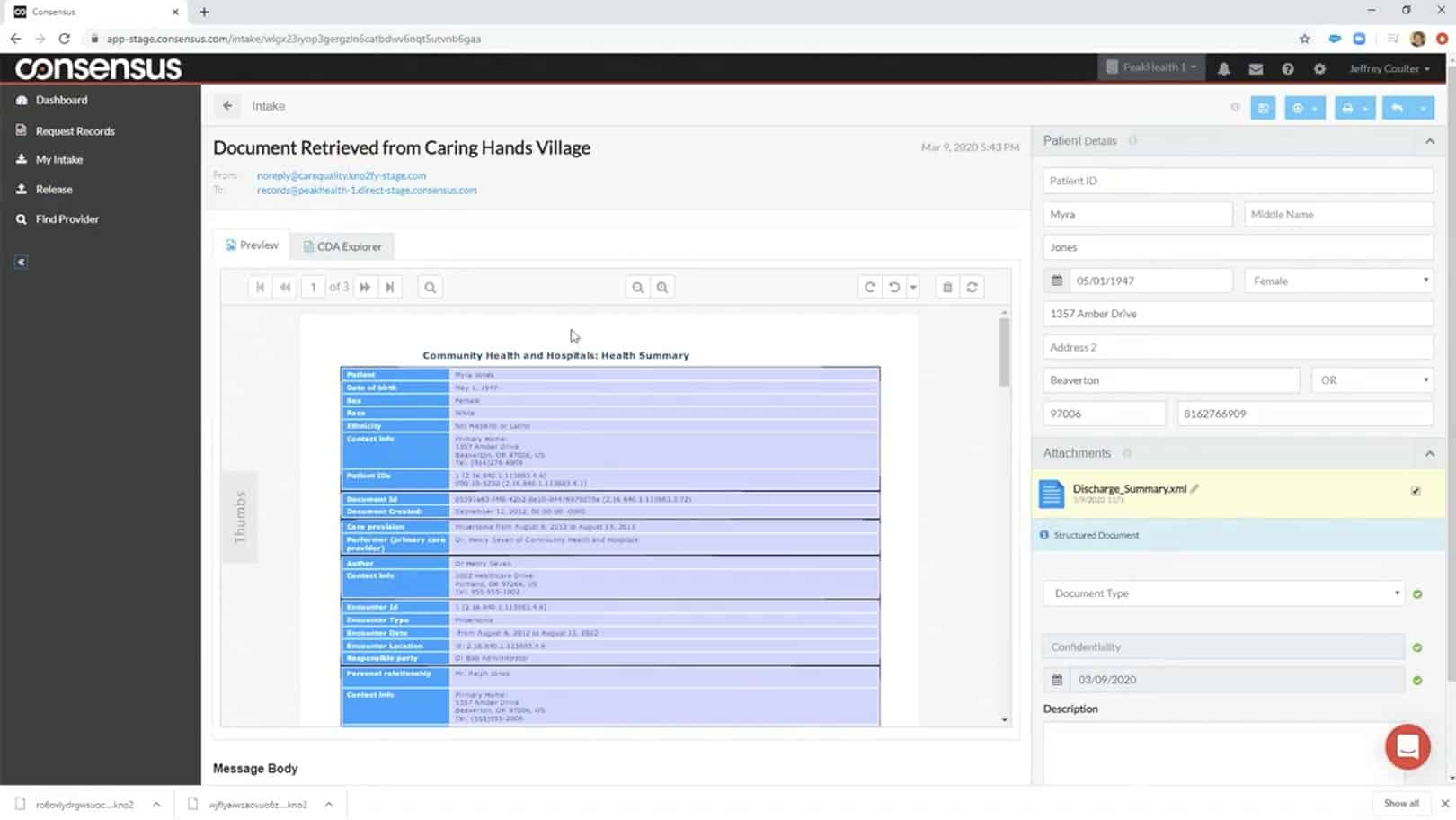 screenshot depicting the Processing of an incoming electronic direct message